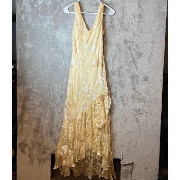 Vintage Silk Yellow Floral Maxi Dress Romantic Cottagecore Fairy Whimsical XS - Picture 1 of 6